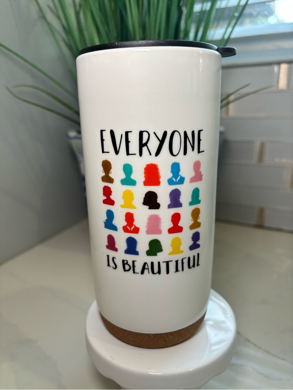 NWT Pride Travel Mug Coffee Cup Everyone Is Beautiful Cork Base Stoneware 12oz